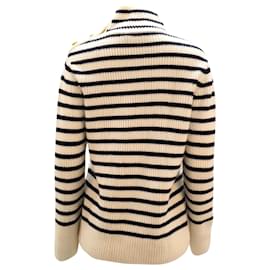 Tory Burch-Tory Burch Gestreifter Rollkragenpullover aus weißer Wolle-Weiß