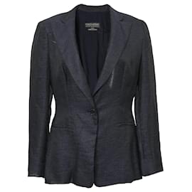 Giorgio Armani-Einreihiger Blazer von Giorgio Armani aus marineblauem Leinen-Blau,Marineblau