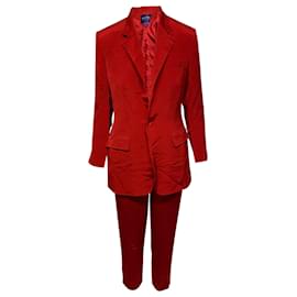Ralph Lauren Collection-Traje pantalón de seda roja con botonadura sencilla de Ralph Lauren-Roja