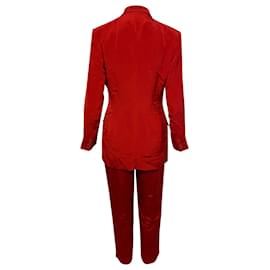 Ralph Lauren Collection-Traje pantalón de seda roja con botonadura sencilla de Ralph Lauren-Roja