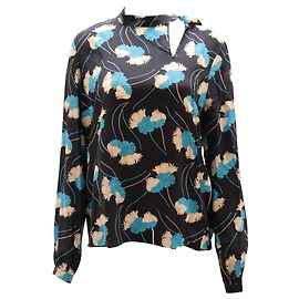 Camicetta con stampa floreale a maniche lunghe Rochas in seta nera Nero