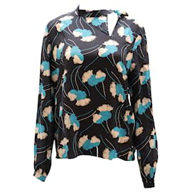 Rochas-Rochas – Langärmlige Bluse mit Blumenmuster aus schwarzer Seide-Schwarz