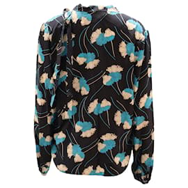 Rochas-Rochas – Langärmlige Bluse mit Blumenmuster aus schwarzer Seide-Schwarz