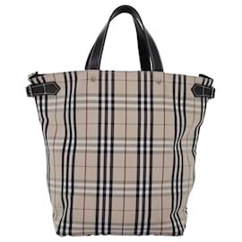 Burberry-BURBERRY Nova Check Blue Label Bolso de mano Lona Beige Auth mr154-Beige