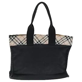 Burberry-BURBERRY Nova Check Blue Label Bolso de mano Lona Beige Negro Auth bs14213-Negro,Beige