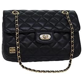 Givenchy-Bolso de hombro con cadena GIVENCHY Cuero Negro Auth bs14157-Negro