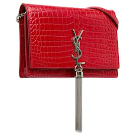 Saint Laurent-Red Saint Laurent Small Embossed Kate Tassel Wallet on Chain Crossbody Bag-Red