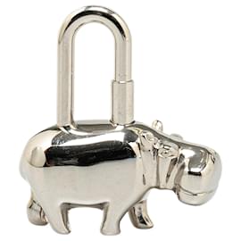 Hermès-Silver Hermès Annee Des Fleuves Hippopotamus Cadena Bag Charm-Silvery