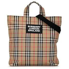 Burberry-Cartable en nylon Artie marron Burberry House Check-Camel