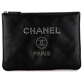 Schwarze Chanel Medium Caviar Deauville Clutch Schwarz