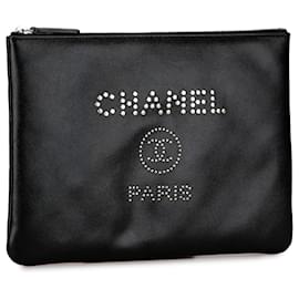 Chanel-Bolsa Clutch Chanel Média Caviar Deauville Preta-Preto