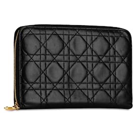 Dior-Carteira organizadora preta Dior Lambskin Cannage com zíper-Preto