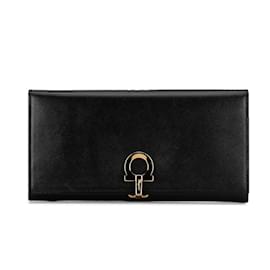 Salvatore Ferragamo-Black Ferragamo Gancini Leather Long Wallet-Black