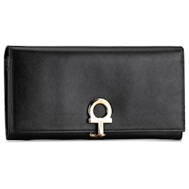 Salvatore Ferragamo-Cartera larga de cuero Ferragamo Gancini negra-Negro