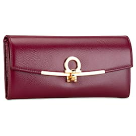 Salvatore Ferragamo-Carteira Longa de Couro Ferragamo Gancini Vermelha-Vermelho