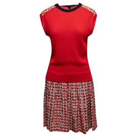 Louis Vuitton-Vestido vermelho e multicolor Louis Vuitton de lã e seda sem mangas tamanho US M-Vermelho