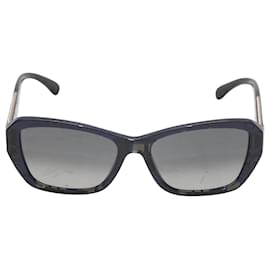 Chanel-Black & Navy Chanel Printed Chain-Accented Sunglasses-Black