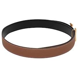 Hermès-Cinturón con hebilla con logo reversible de Hermes en marrón y negro-Castaño