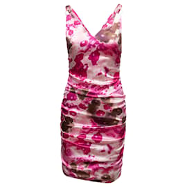 Versace-Vestido rosa e multicolor Versace com estampa floral abstrata sem mangas tamanho IT 44-Rosa