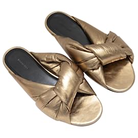 Balenciaga-Gold Balenciaga Metallic Leather Puffy Knotted Slide Sandals Size 36.5-Golden