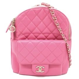 Chanel-Mochila Chanel grande CC acolchoada caviar rosa-Rosa