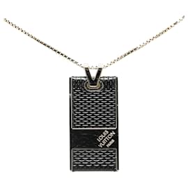 Louis Vuitton-Silberne Louis Vuitton-Halskette mit Damier Graphit-Anhänger-Silber
