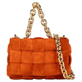 Bottega Veneta-Bolso satchel tipo cassette con cadena y ante acolchado Intrecciato de Bottega Veneta naranja-Naranja