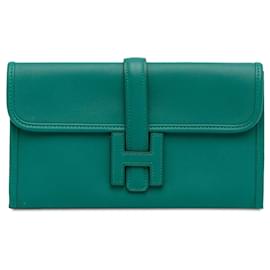 Hermès-Bolsa Clutch Verde Hermès Swift Jige Duo-Verde