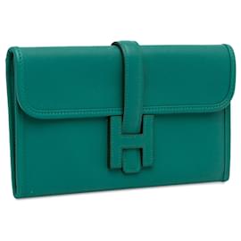 Hermès-Green Hermès Swift Jige Duo Clutch Bag-Green