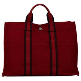 Hermès-Bolsa de tela roja Hermes Fourre Tout MM-Roja