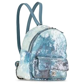 Chanel-Blauer Chanel-Rucksack mit dreifarbigem Wasserfall-Paillettenmuster-Blau