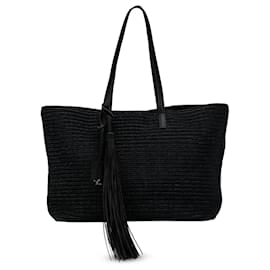 Saint Laurent-Bolso tote de rafia con borlas de Saint Laurent negro-Negro