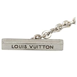 Louis Vuitton-Silver Louis Vuitton V Logo Square Pendant Necklace-Silvery