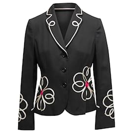 Moschino Cheap And Chic-Schwarzer und mehrfarbiger Blazer von Moschino Cheap and Chic mit Blumenmuster, Größe US S-Schwarz