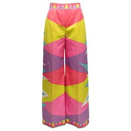 Emilio Pucci-Pantaloni con stampa geometrica Emilio Pucci vintage rosa e multicolor taglia US M-Rosa