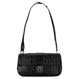 Salvatore Ferragamo-Borsa a tracolla in pelle goffrata Ferragamo Gancini nera-Nero