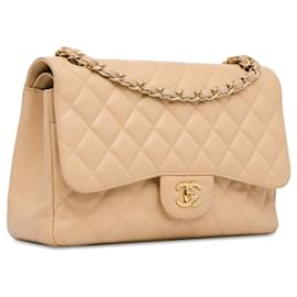 Chanel-Bolso de hombro con solapa y forro de caviar clásico Jumbo Chanel marrón-Beige