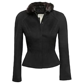 Thierry Mugler-Black Mugler Wool-Blend Fur-Trimmed Jacket Size FR 36-Black