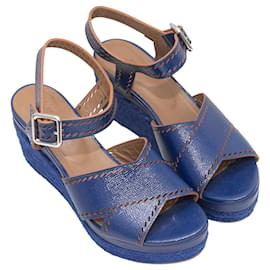 Hermès-Sandales compensées espadrilles en cuir bleu Hermes Taille 39-Bleu