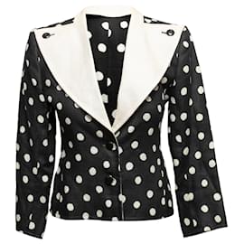 Saint Laurent-Vintage Black & White Saint Laurent Polka Dot Blazer Size FR 34-Black