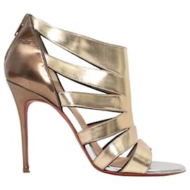 Christian Louboutin-Gold & Multicolor Christian Louboutin Metallic Caged Heels Size 37-Golden