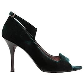 Céline-Dark Green Celine Velvet Ankle Strap Heels Size 39-Green