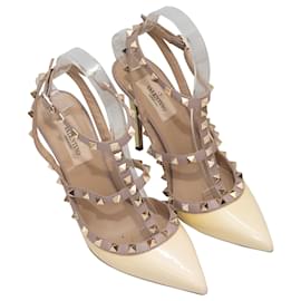 Valentino-Tacchi Rockstud Cage a punta Valentino giallo chiaro e beige taglia 37,5-Giallo