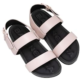 Balenciaga-Light Pink & Black Balenciaga Flat Slingback Sandals Size 36-Pink