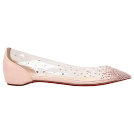 Christian Louboutin-Sapatilhas Christian Louboutin rosa claro e transparente com bico fino enfeitado com cristal tamanho 36-Rosa