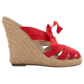 Christian Louboutin-Red Christian Louboutin Grosgrain Espadrille Wedge Sandals Size 37-Red