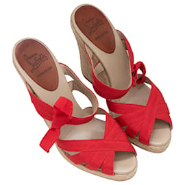 Christian Louboutin-Rote Christian Louboutin Grosgrain Espadrille Keilsandalen Größe 37-Rot