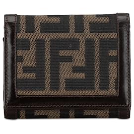 Fendi-Cartera triple de lona marrón Fendi Zucca-Castaño