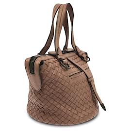 Bottega Veneta-Bolsa de couro Bottega Veneta Intrecciato Tambura marrom-Marrom