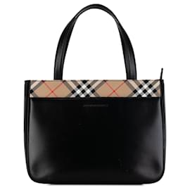 Burberry-Bolso de mano Nova Check de cuero negro de Burberry-Negro